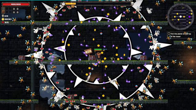Screen filled with purple projectiles